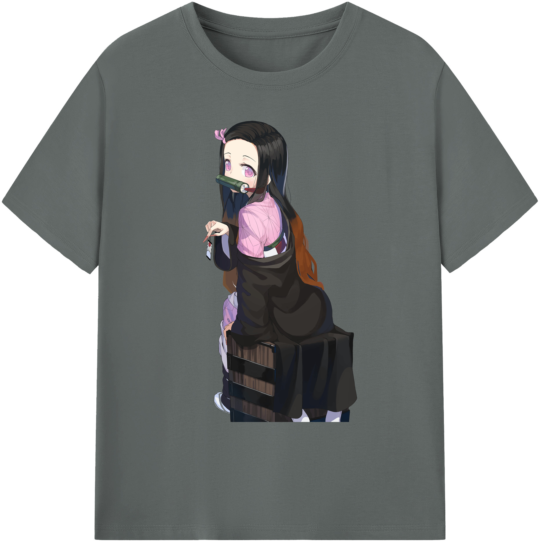 （画像用） 鬼滅の刃（きめつのやいば）竈門 禰󠄀豆子／かまど ねずこ Kamado Nezuko 綿100％ メンズ半袖Tシャツ｜肌触りやわらか＆通気性